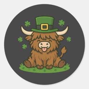 St. Patrick's Day Cow Cute Scottish Cow Classic Round Sticker