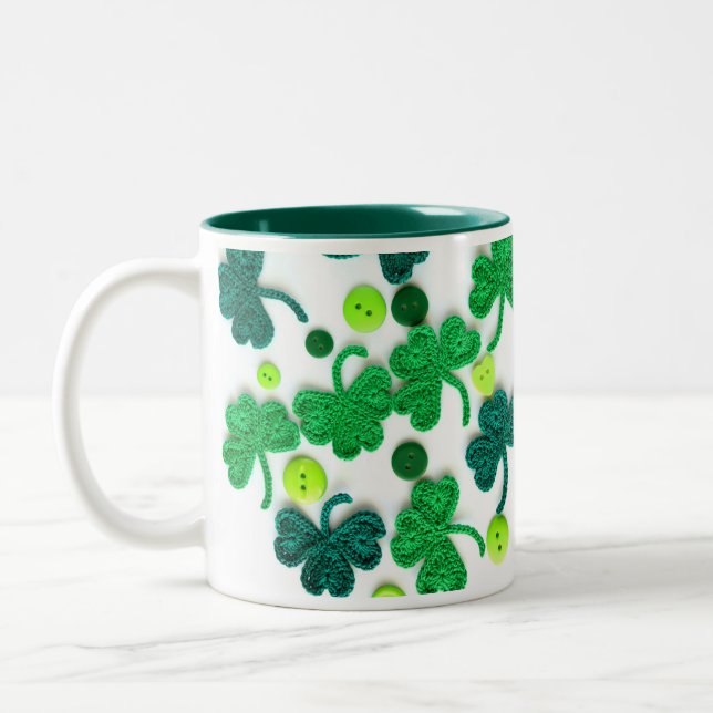 St. Patrick's Day Crochet Heart Shamrock Mug (Left)