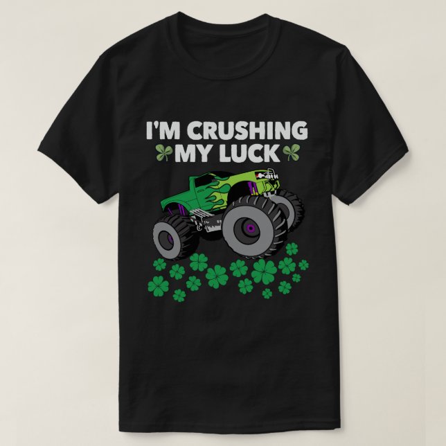 St Patricks Day Crushing My Luck T Rex Truck Kids T-Shirt (Design Front)