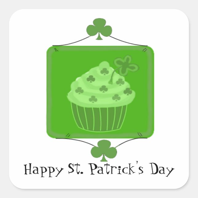 St. Patrick's Day Cupcake Square Sticker (Front)