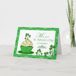 St. Patrick's Day Cupcake with Shamrocks Card