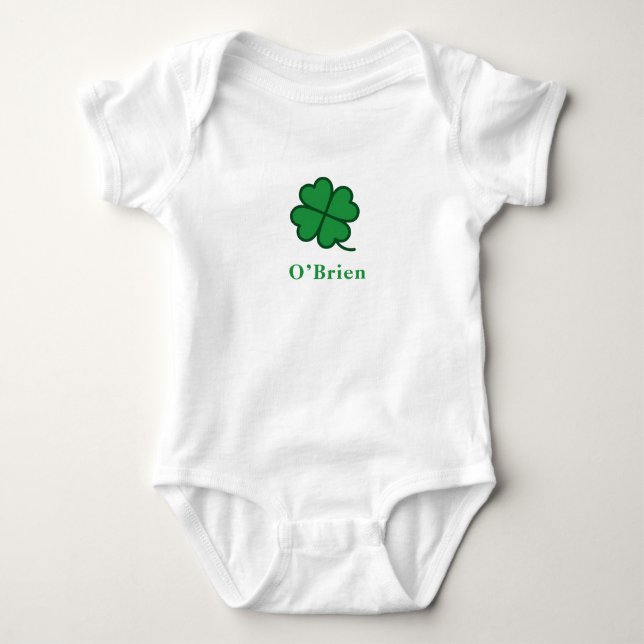 St. Patrick's Day | Custom Name Clover Design Baby Bodysuit (Front)
