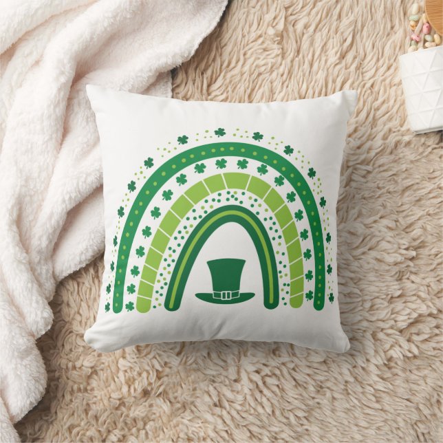 St. Patricks Day Cute Green Clover Rainbow Cushion (Blanket)