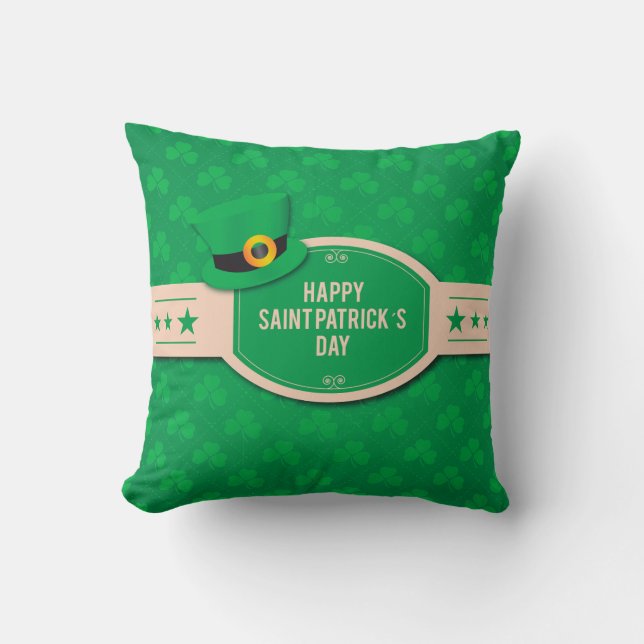 St Patrick's Day cute green pattern irish clover Cushion (Front)
