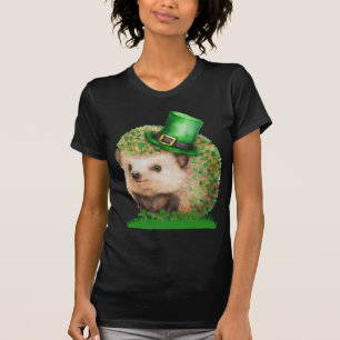 St. Patrick's Day Cute Hedgehog Black T shirt