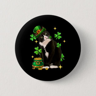 St Patricks Day Cute Tuxedo Cat Shamrock Irish Cat 6 Cm Round Badge
