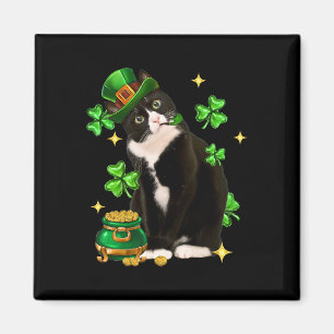St Patricks Day Cute Tuxedo Cat Shamrock Irish Cat Magnet