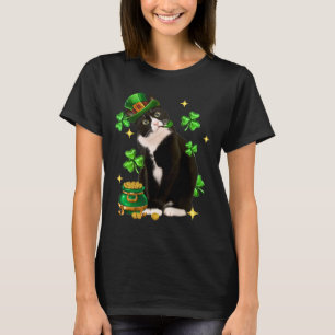 St Patricks Day Cute Tuxedo Cat Shamrock Irish Cat T-Shirt