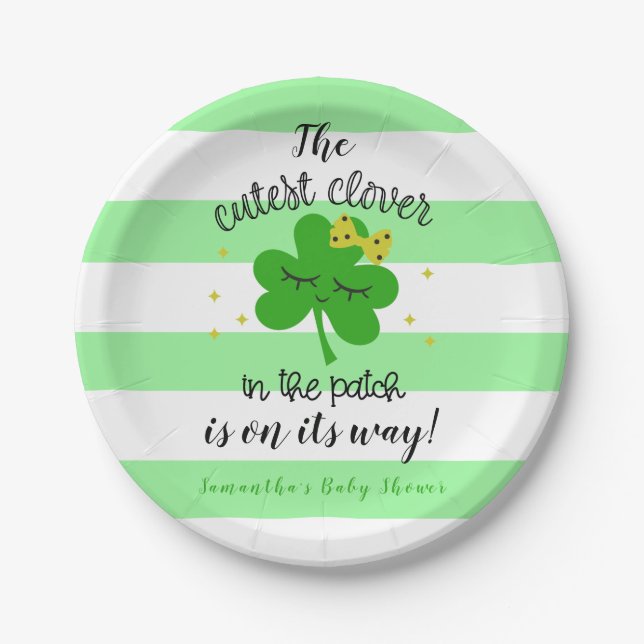 St Patrick's Day Cutest Clover Baby Shower Party Paper Plate (Front)