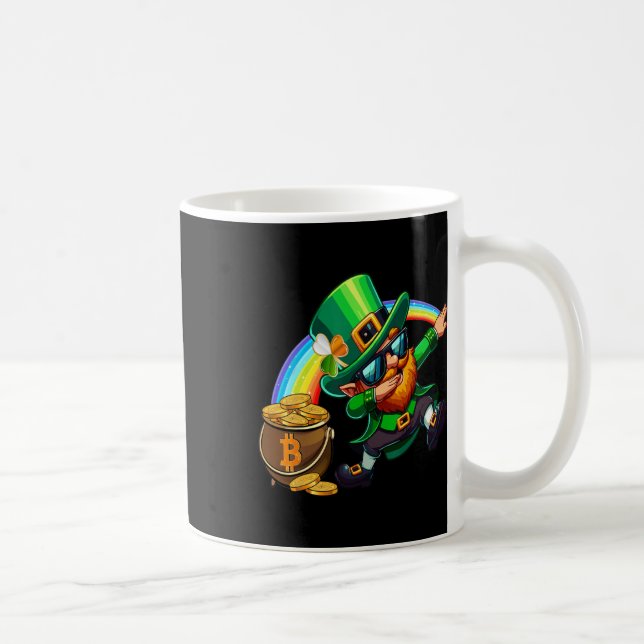 St Patricks Day Dabbing Bitcoin Rainbow Leprechaun Coffee Mug (Right)