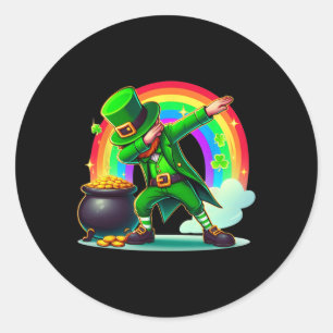 St Patricks Day Dabbing Leprechaun Boys Girls Men Classic Round Sticker