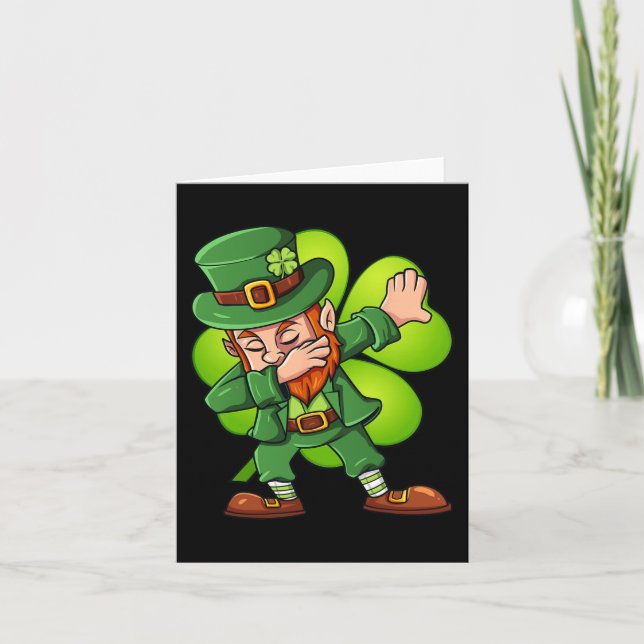 St Patricks Day Dabbing Leprechaun Clover Boys Gir Card (Front)