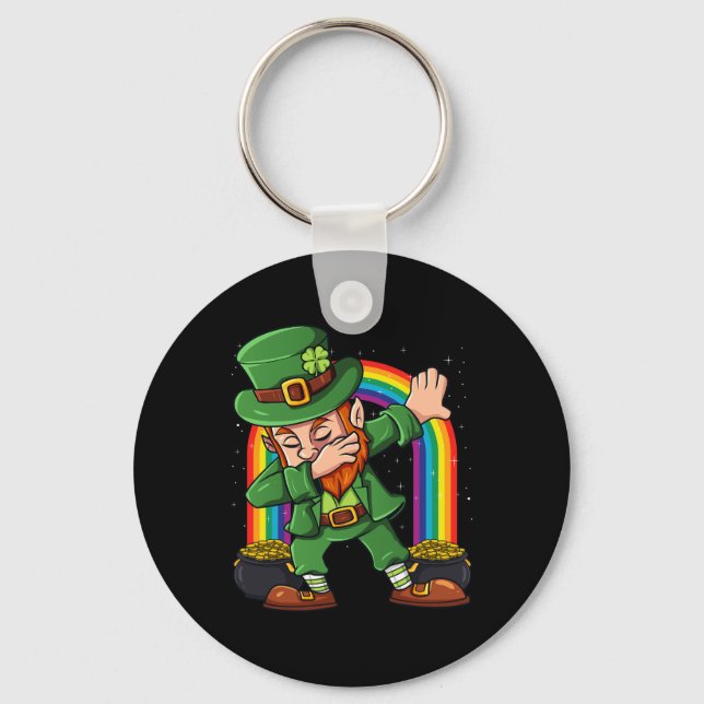 St Patricks Day Dabbing Leprechaun Irish Boys Girl Key Ring (Front)