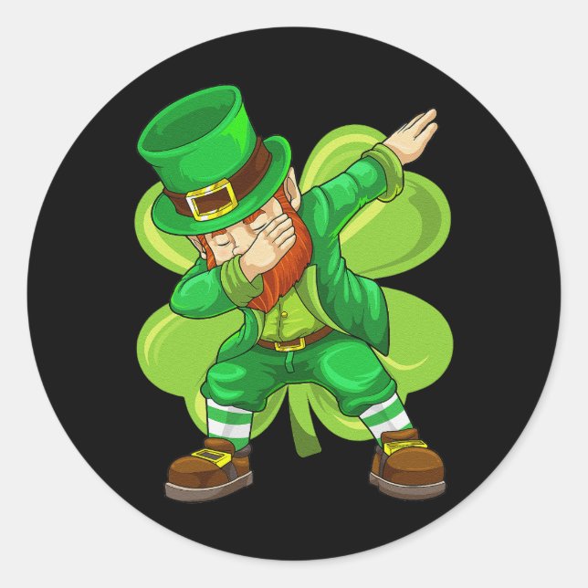 St Patricks Day Dabbing Leprechaun Irish Shamrock Classic Round Sticker (Front)