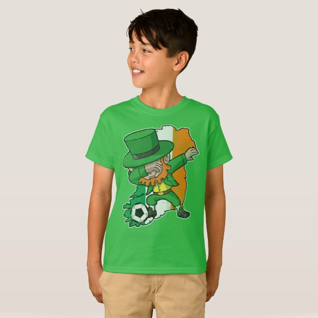 St Patrick's Day Dabbing Leprechaun Soccer  Irish T-Shirt (Front Full)