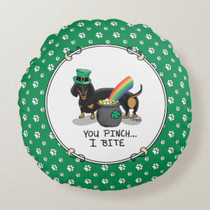 St. Patrick's Day Dachshund (black & tan) dog Round Cushion