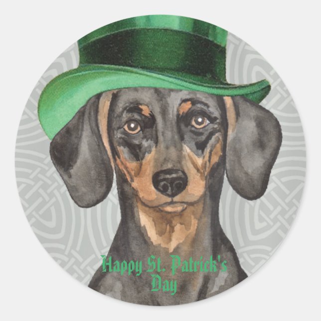 St. Patrick's Day Dachshund Classic Round Sticker (Front)
