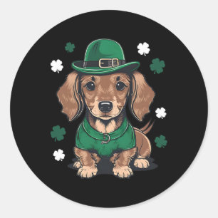 St Patricks Day Dachshund Weiner Dog Shamrock Classic Round Sticker