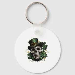 St Patricks Day Dark Irish Skull With Shamrocks T Key Ring