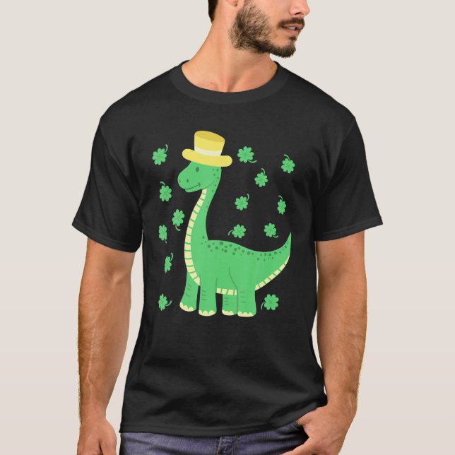 St. Patrick's Day Dinosaur Clover Leaf Irish T-Shirt (Front)
