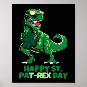 St Patricks Day Dinosaur FourLeaf Clover Kids Boys Poster