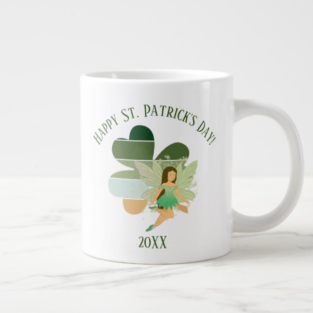 St. Patrick's Day Distressed Shamrock Irish Fairy Large Coffee Mug (Right)