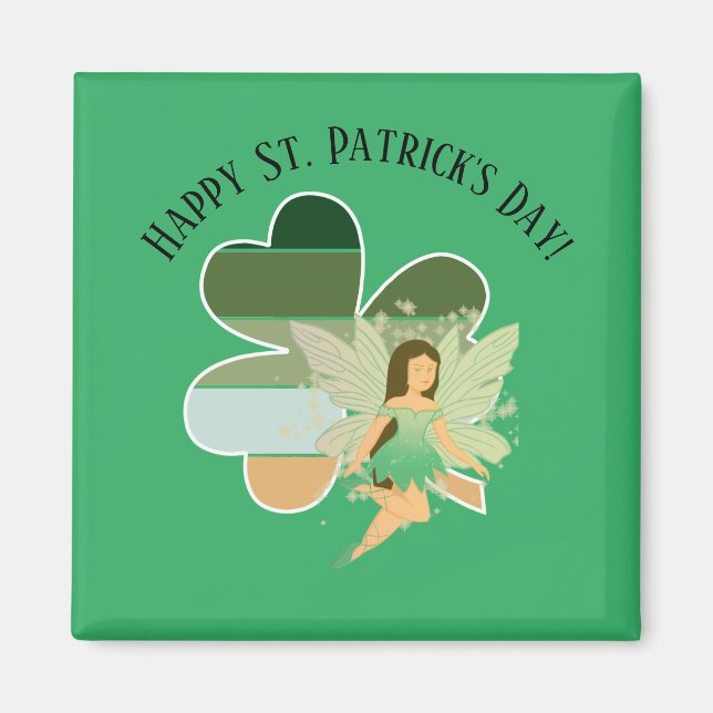 St. Patrick's Day Distressed Shamrock Irish Fairy Magnet (Front)