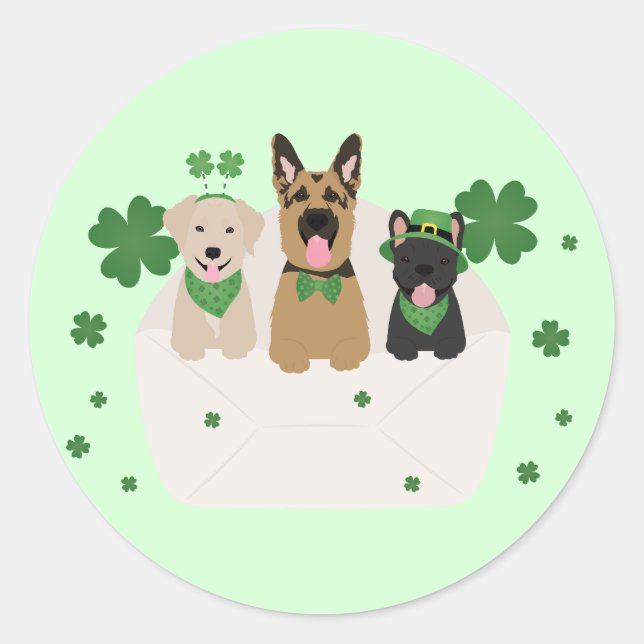 St Patricks Day Dog Mail Classic Round Sticker (Front)