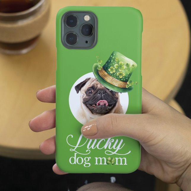 St Patrick's Day Dog Mum Custom Photo Hat iPhone Case (Creator Uploaded)