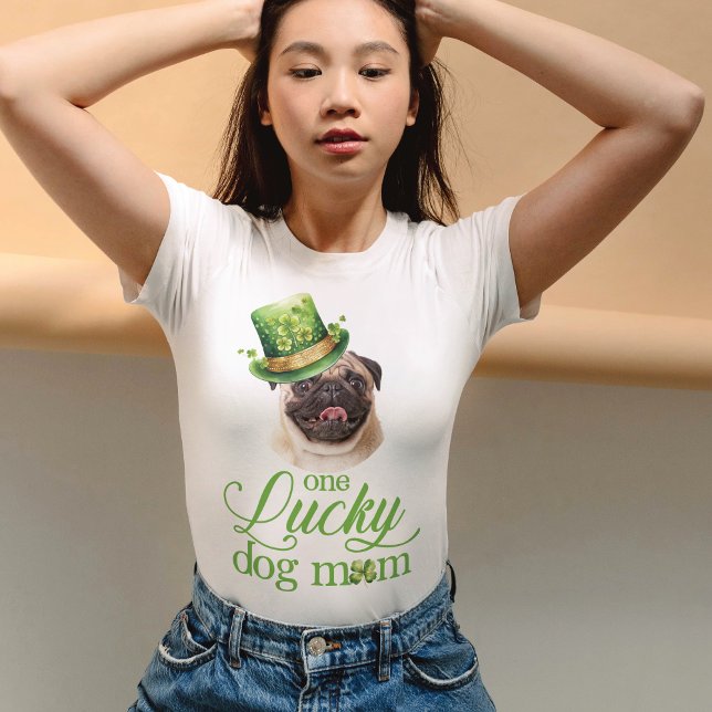 St Patrick's Day Dog wit Hat Mum Custom Photo T-Shirt (Creator Uploaded)