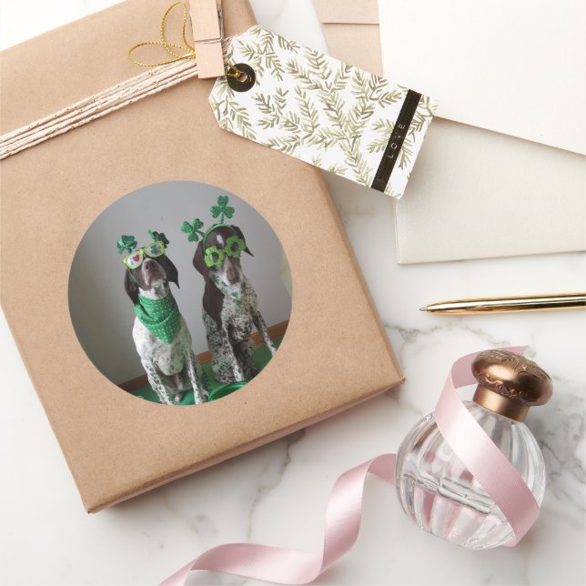 St Patricks Day Dogs Party Round Classic Round Sticker (Gifting)