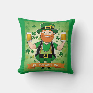 St. Patricks Day Double fisted beers leprechaun Cushion