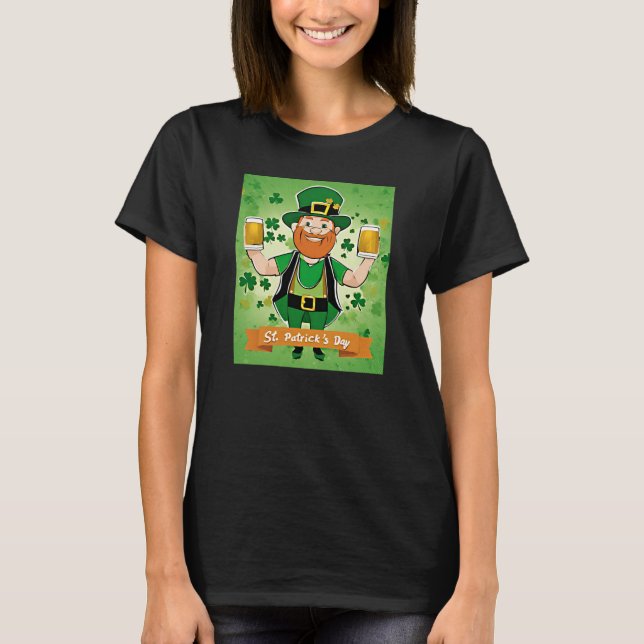 St. Patricks Day Double fisted beers leprechaun T-Shirt (Front)