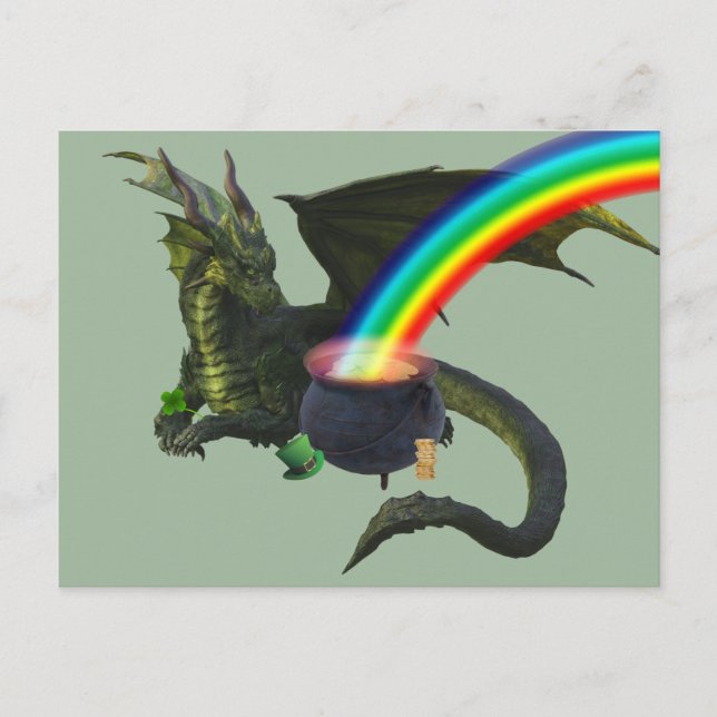 St. Patrick's Day Dragon Pot of Gold Postcard (Front)
