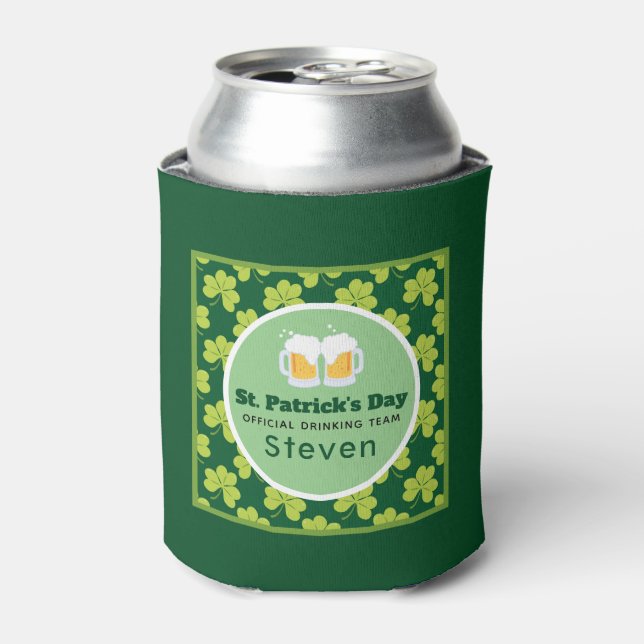 St. Patrick's Day Drinking Team Clover Pattern Can Cooler (Can Front)
