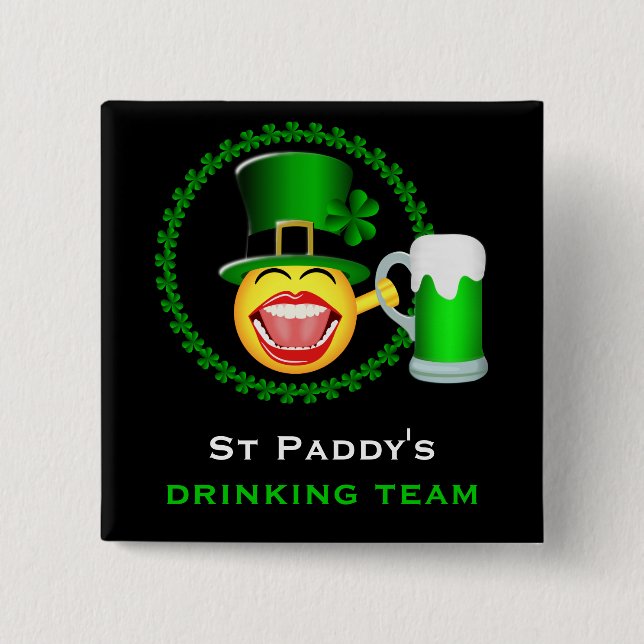 St Patrick's Day Drinking Team Square Button (Front)