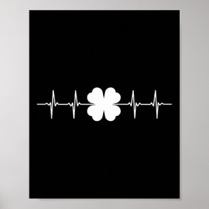 St Patricks Day Ekg Heart Beat Shamrock Four Leaf  Poster