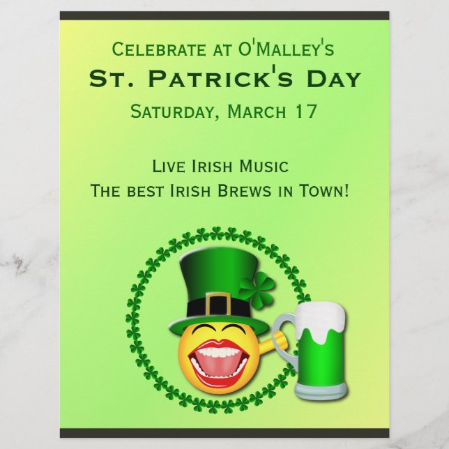 St Patrick's Day Emoji Green Beer Irish Pub Flyer (Front)
