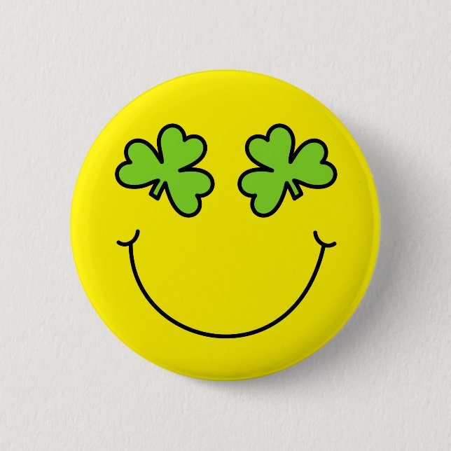 St Patrick's Day Emoji Shamrock Eyes Face 6 Cm Round Badge (Front)