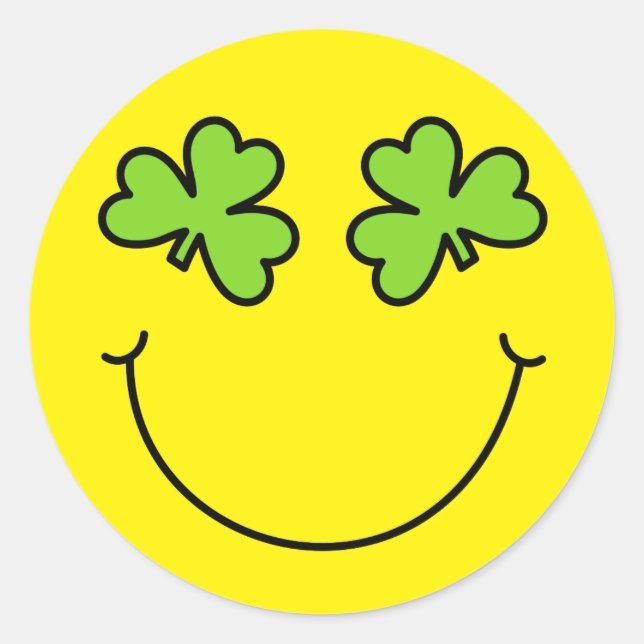 St Patrick's Day Emoji Shamrock Eyes Face Classic Round Sticker (Front)