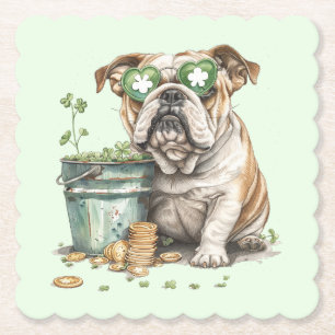 St. Patrick's Day English Bulldog Paper Coaster