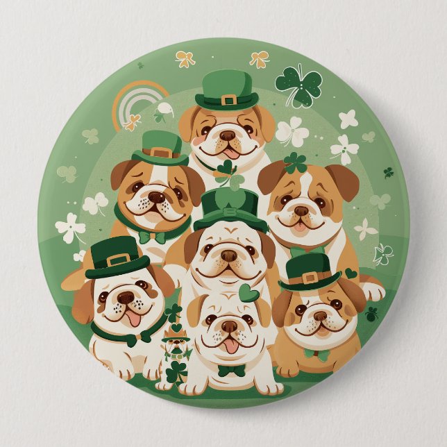 St. Patrick's Day English Bulldogs 10 Cm Round Badge (Front)