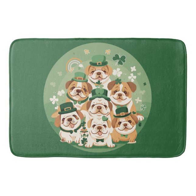 St. Patrick's Day English Bulldogs Bath Mat (Front)