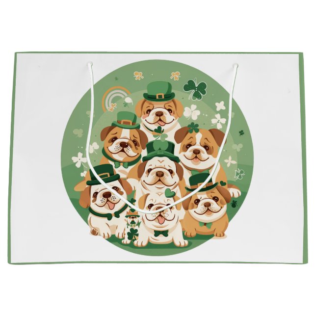 St. Patrick's Day English Bulldogs Large Gift Bag (Front)