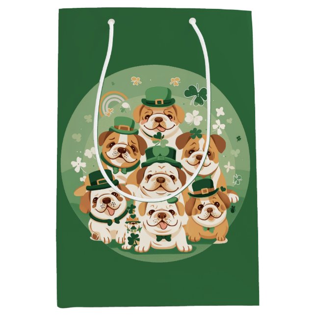 St. Patrick's Day English Bulldogs Medium Gift Bag (Front)