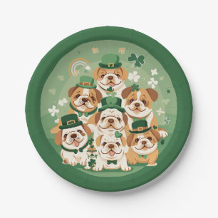 St. Patrick's Day English Bulldogs Paper Plate
