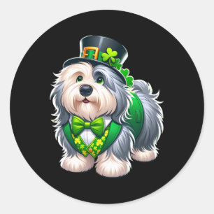 St. Patricks Day English Sheepdog Leprechaun Men W Classic Round Sticker