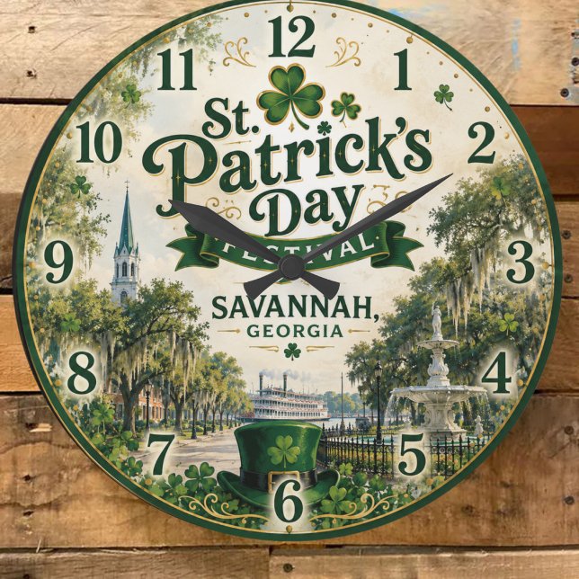 St. Patrick's Day Festival Savannah Georgia Irish Large Clock (Creator Uploaded)