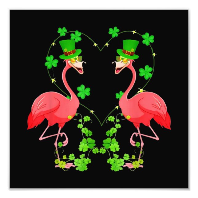 St Patrick's Day Flamingo Shamrock Heart Photo Print (Front)