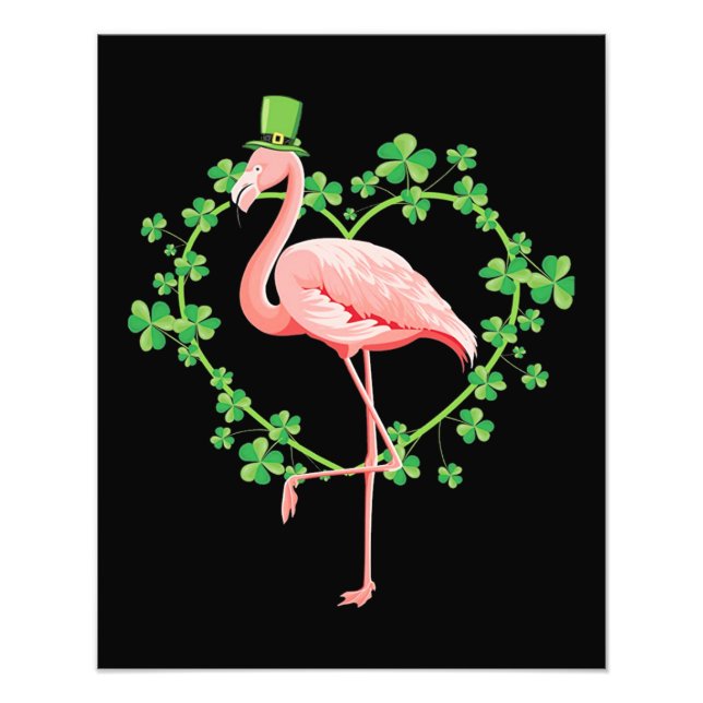 St Patricks Day Flamingo Shamrock Heart Photo Print (Front)